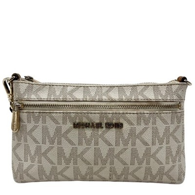Michael Kors Vanilla Monogram Leather Jet Set Logo Wristlet