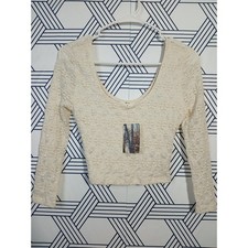 Boho Ivory Lace Crop Top Long Sleeve Sheer Lace Blouse Romantic Cottagecore NWT