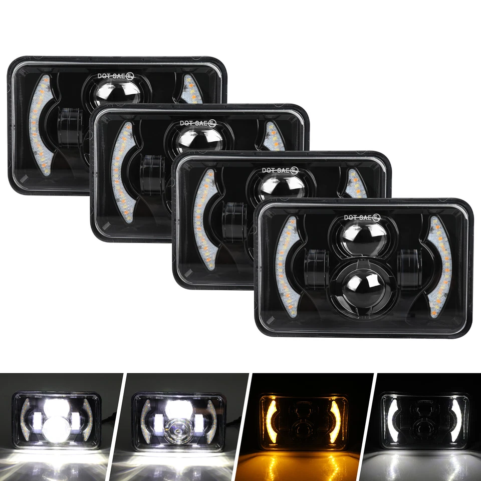 4pcs 4x6" Faros LED Hi/Lo DRL Para Kenworth T800 W900 Peterbilt 357 379 378 Foto 2 de 4