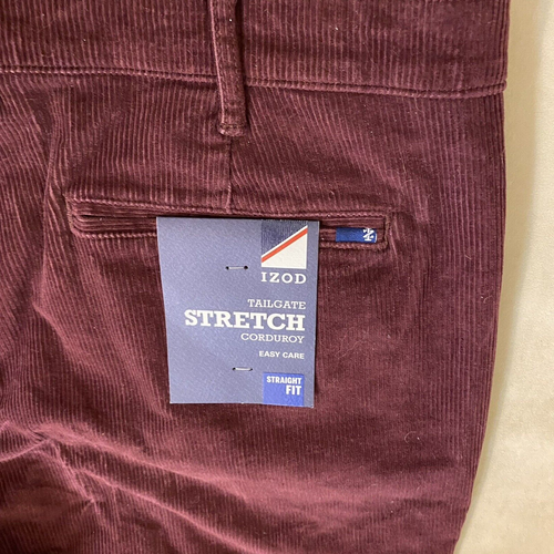 NWT Izod Mens Corduroy Pants 40x32 Burgundy flat front straight leg tailgate - Picture 12 of 16