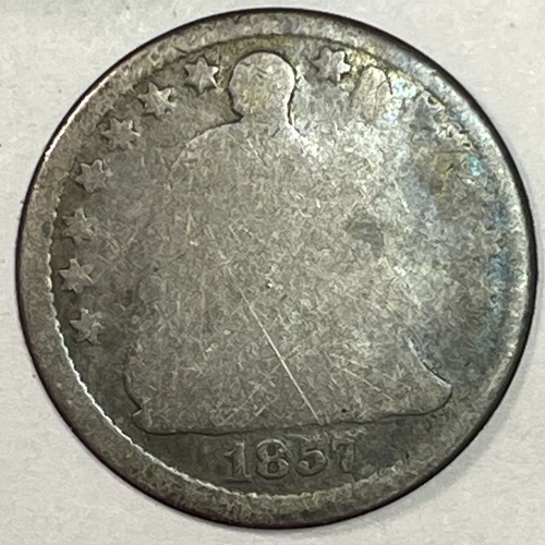 1857 Seated Liberty Half Dime Almost Good AG Coin, Details #18238