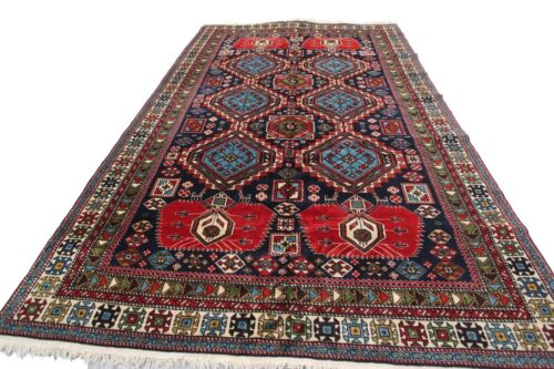 Alfombra caucásica antigua fina rara hecha a mano alfombra Shirvan azul tribal 5'x7' c.1920 - Imagen 4 de 8