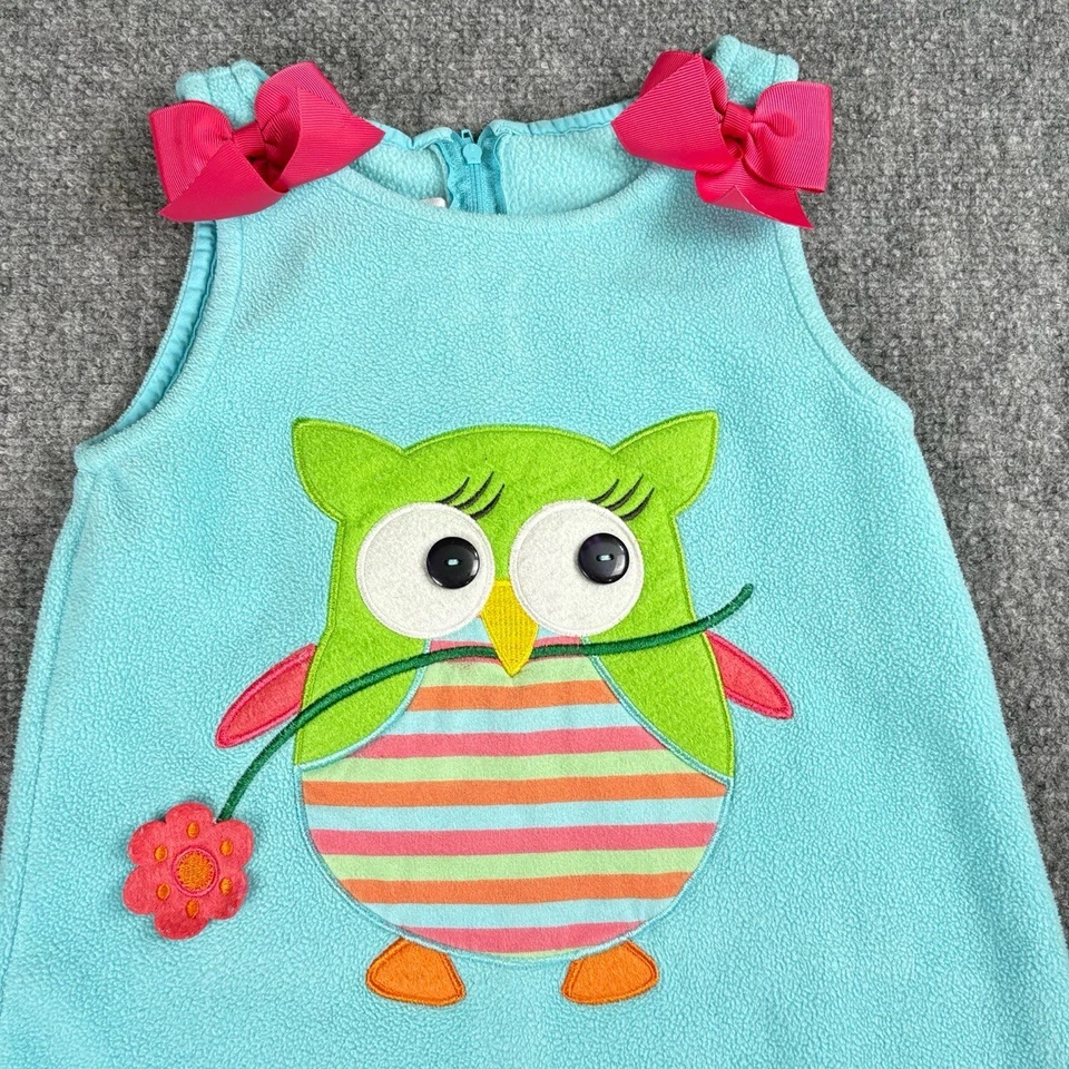 Vestido Bonnie Jean Niñas 4 Vellón Sin Mangas Apliques Búho Turquesa Lindo Aline Foto 2 de 4