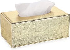 Medium Gold Rectangular Tissue Box Cover with Magnetic Bottom for Vanity or Desk