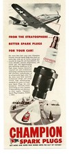 1945 Champion Spark Plugs P-51 Mustang Fighter Plane WWII Buy War Bonds Print Ad