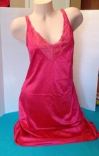 Vintage Vanity Fair Red Satiny Lingerie Slip Nightie SZ 34