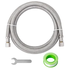 5 Ft Refrigerator Water Line, 1/4" Comp X 1/4" Comp Ice Maker Hose Stainless Ste