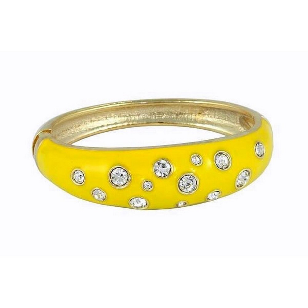 Bangle Bracelets - Epoxy w/ Clear Stones - Yellow - BR-JB7189YL-image