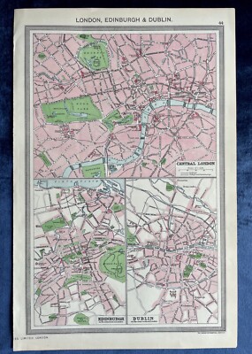 Antike viktorianische Karte der britischen Hauptstädte aus dem 19. Jahrhundert, London, Edinburgh & Dublin, um 1890
