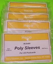 500 U.S. POSTCARD POLY SLEEVES, HECO SAFE-T #US400, 3 MIL THICK, 3-3/4" X 6"