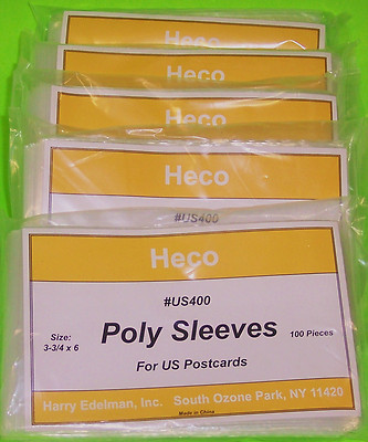 500 U.S. POSTCARD POLY SLEEVES, HECO SAFE-T #US400, 3 MIL THICK, 3-3/4'' X 6''