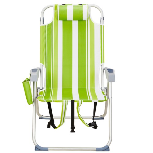 Green Stripes Beach Chair Oxford Cloth Aluminum Tube Bearing 24.8x27.56x38.98'' - Picture 11 of 19