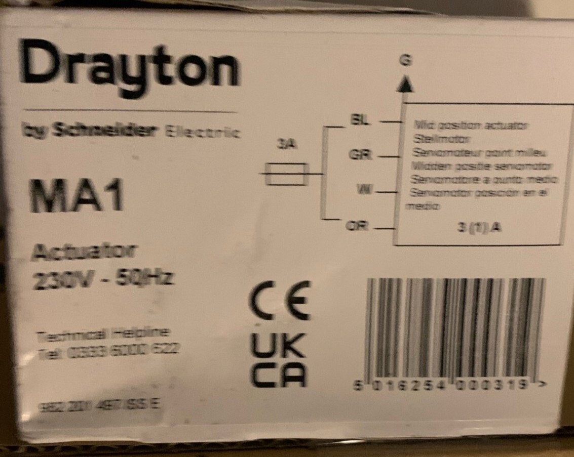 Drayton MA1 For 3 Port Mid Position Valve Body Motorised Actuator Head