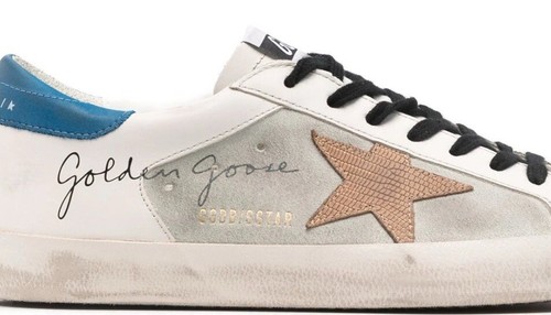Golden Goose Sneakers Uomo Superstar Bianco Blu Beige Lucertola Nuove con scatola EU 45 US Uomo 12 - Foto 4 di 6