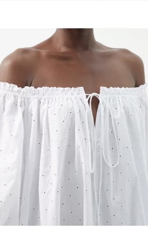 MATTEAU Off Shoulder Broderie Maxi Dress Sz 2 / 8 White - Picture 3 of 10