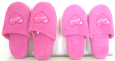 2 Pairs Pink Terry Plush Heart Women Slippers M 7/8  L 9/10 2 Pair Pink Socks