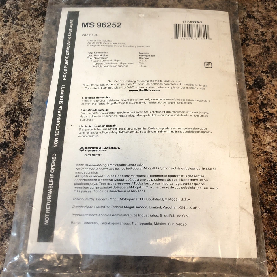 ¡Juego de juntas de colector de admisión Fel-Pro MS 96252! ¡F+S! Foto 3 de 4