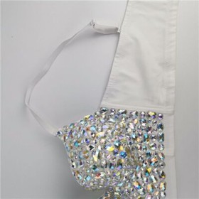 Women AB Colored Rhinestone Bustier Crop Top Strap Push Up Corset 