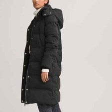 La Redoute Long Padded Puffer Jacket Removable Hood Size 12 Black Rrp £125