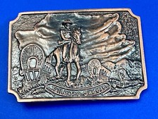 Tall In The Saddle Western Cowboy Horse Wagon Art Scene Vintage Belt Buckle