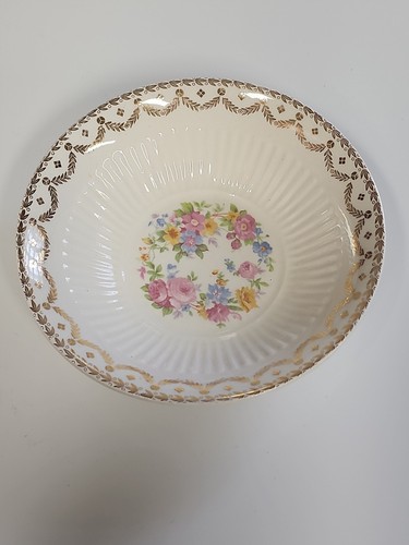 VTG Royal PARISIAN CENTER Floral 6-1/4"" China Bowl Warranted 22 K Gold USA MCM - Picture 2 of 12
