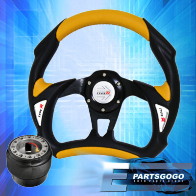 For 95-99 Eclipse 320mm Jdm Yellow Black Steering Wheel + Horn Button Type-R
