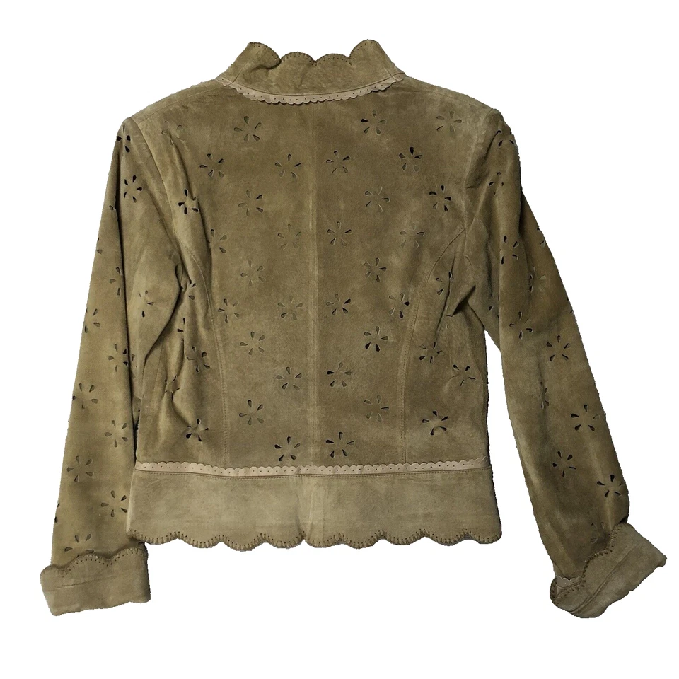 Винтажная бежевая замшевая/кожаная куртка Margaret Godfrey с волнистой отделкой размер 6 - Изображение 2 из 4