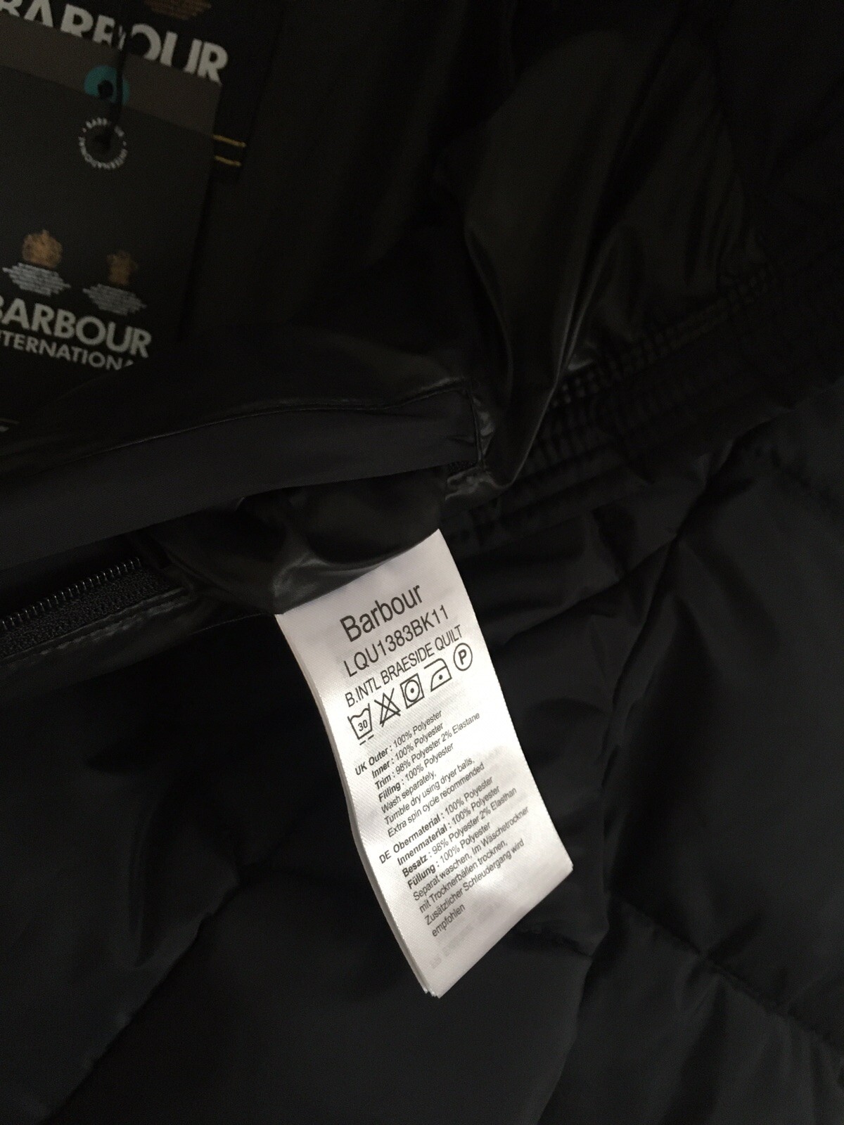 Barbour International Braeside Black Quilted coat Jacket Size 12 BNWT