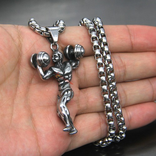 Men's Gym Workout Bodybuilding Pendant Necklace Stainless Steel | eBay