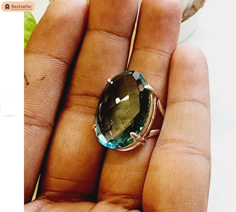 Anillo de promesa de plata de ley 925 hecho a mano con piedras preciosas de aguamarina todas las tallas R453 Foto 2 de 4