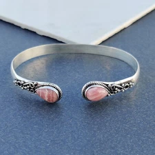 Rhodochrosite Gemstone 925 Sterling Silver Handmade Cuff Bangle Bracelets P#186