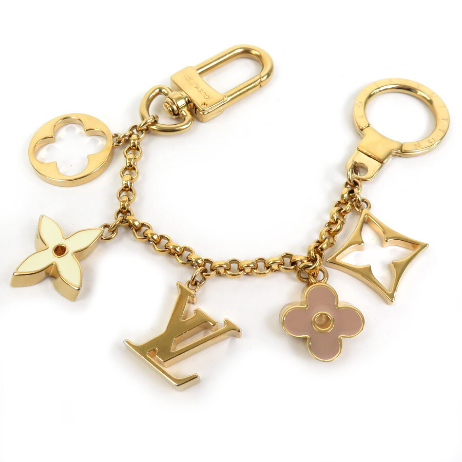 Auth LOUIS VUITTON Fleur de Monogram Bag Charm Gold/Off White M65111 - e55290g