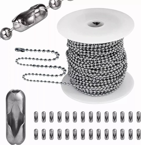 55Ft Ball Bead Chain Stainless Steel - Bulk Necklace Chain with 100 Matching - 第 1/3 張圖片