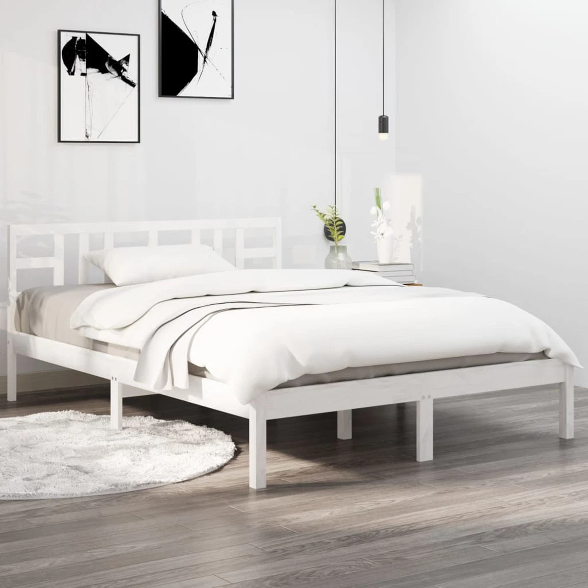 Bed Frame White Solid Wood 200x200 B5Q6 eBay