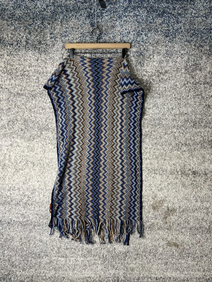 Bufanda Missoni para mujer talla única azul marrón mezcla de lana Chevron flecos hecha en Italia Foto 4 de 4