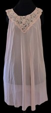 PRETTY IN PINK 1960s Sheer Vintage Nylon Nightgown With Lace And Buttons Accents