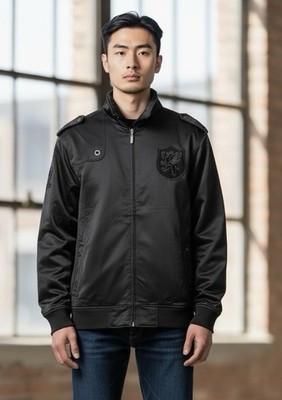 RARE Level 7 Men s Track Jacket  Solid Black Embroidered Dragon Crest Shield 3XL