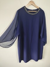 Debenhams Ladies Knee Dress 22 Navy Blue evening Prom occasion Embellished Mesh