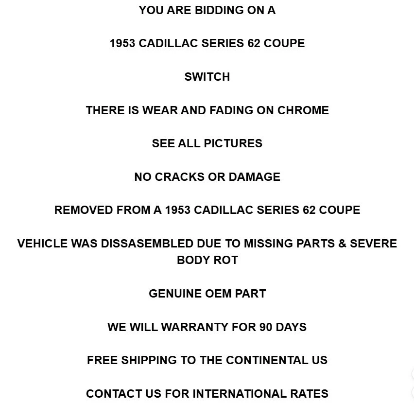 Cadillac Serie 62 1953 cupé interruptor pulsador botón perilla fabricante de equipos originales con garantía Foto 2 de 4