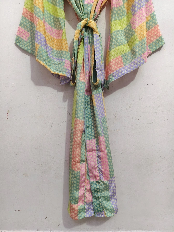 Suave Ropa de Noche Talla Libre Bata Vestido de Baño Largo Sari Seda Kimono L-292 Foto 3 de 4