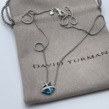 David Yurman Sterling Silver Cable Wrap Blue Topaz  Diamonds Necklace 16"-17"