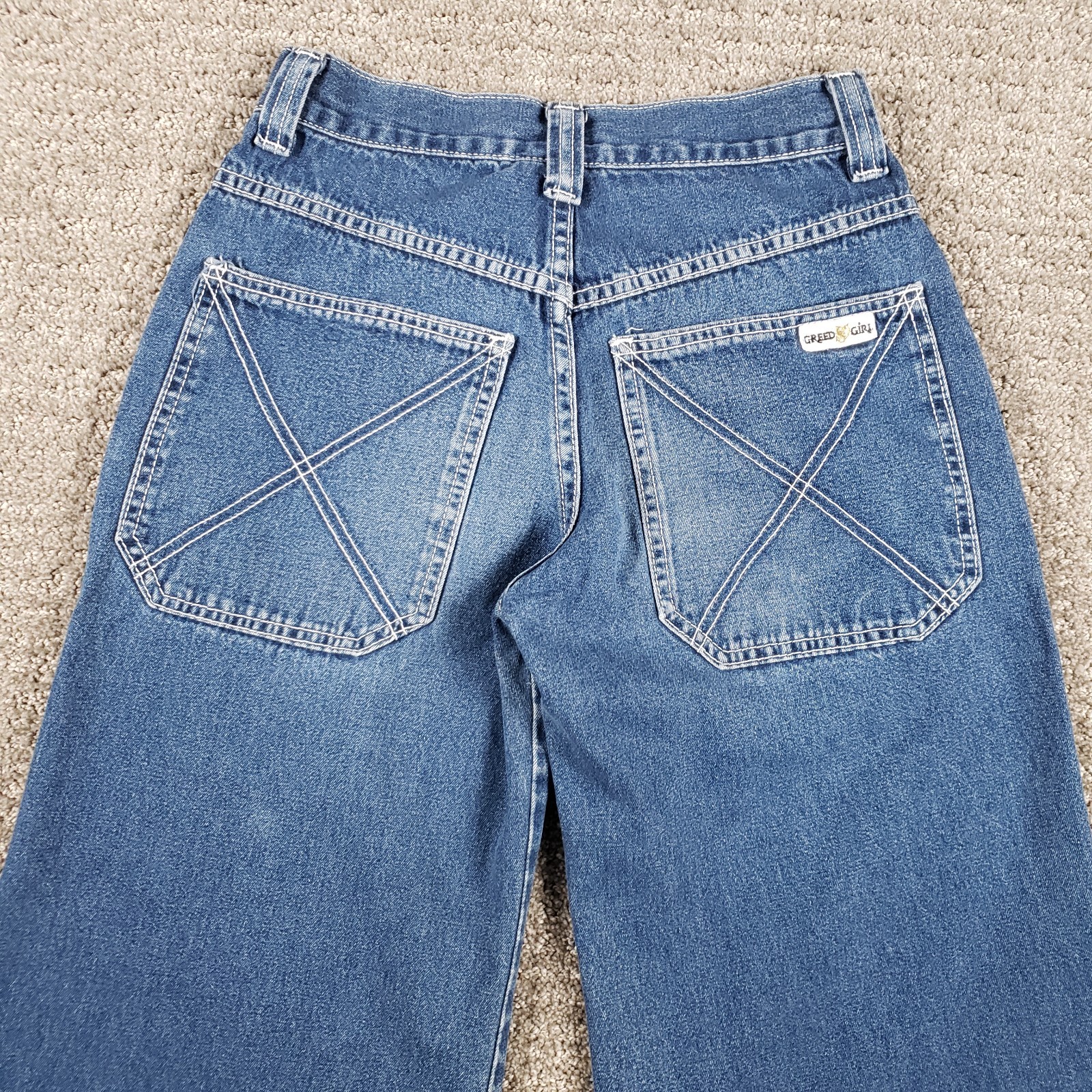 Vintage Y2k Greed Girl Jeans size 1 (24x28) Blue Wide Leg Baggy 00s Made in USA image 5