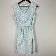 Calvin Klein Sheath Dress Women 8 Blue Polka Dot Sleeveless Belted Career Preppy