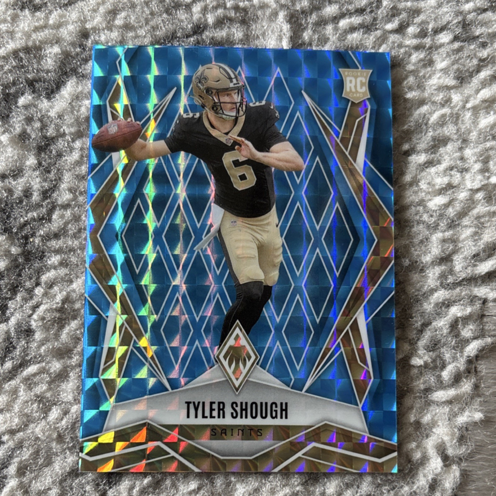 2025 Panini Phoenix Tyler Shough Rookie Light Blue Pyramids /385 #169 Saints