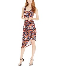 Material Girl Womens Printed Asymmetrical Hem Bodycon Dress