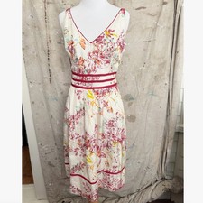 Carolina Herrera Floral V Neck A Line Mini Dress Size 4 - Silk Flutter Flare