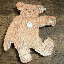 Steiff Button in Ear Pin Brooch Glazed Enamel from 1993 Teddy Rose 1925 only 1
