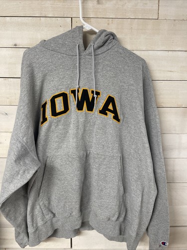 University Of Iowa Embroidered Spellout Gray VTG Champion Hoodie SZ XXL - Picture 1 of 10