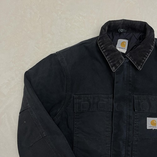 Carhartt Jacket Mens 38 Regular Black Duck Quilted Lined Corduroy Collar C03 - Picture 6 of 17