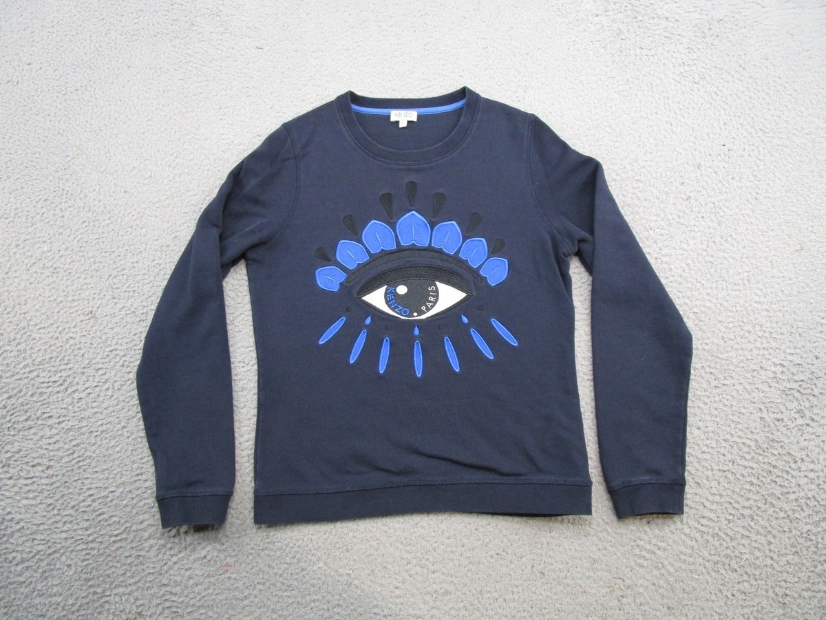 Kenzo Paris Evil Eye Sweatshirt Pullover Crew Neck Navy Blue Mens